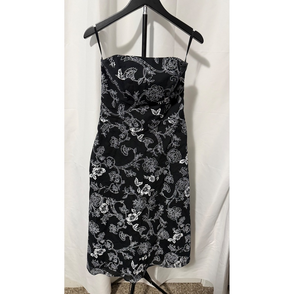 White House Black Market Strapless Floral Toile Midi Dress Black White Size 2